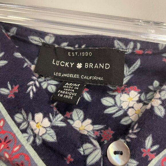 Lucky Brand Womens Floral Button Up Top Short Sleeve V-Neck Size Medium - Picture 8 of 9